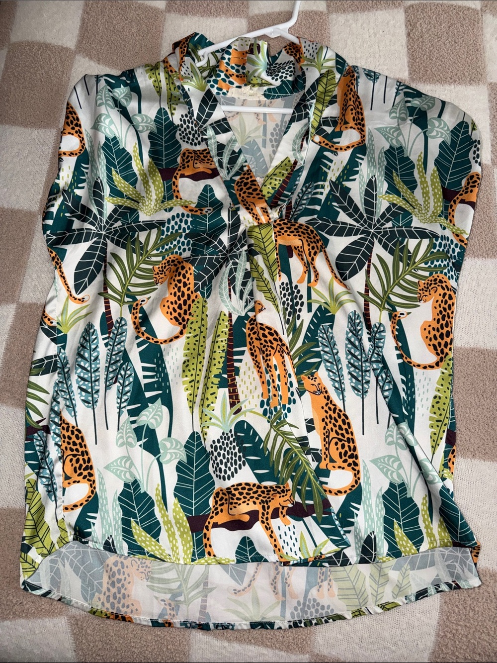 entro Tropical Leopard Print Blouse - Green & Orange